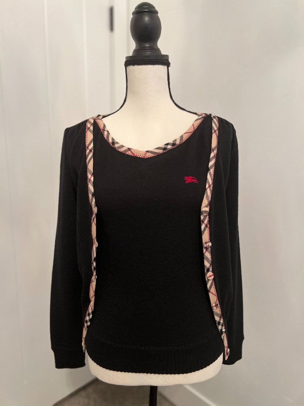Burberry Blue Label Black 100% Wool Cardigan & Knit Top Set Size 38